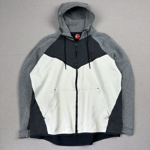 Nike Tech Fleece Full-Zip 2 Tone Grey Ivory Hoodie Jacket Men’s Size XL 885904 - Picture 2 of 11